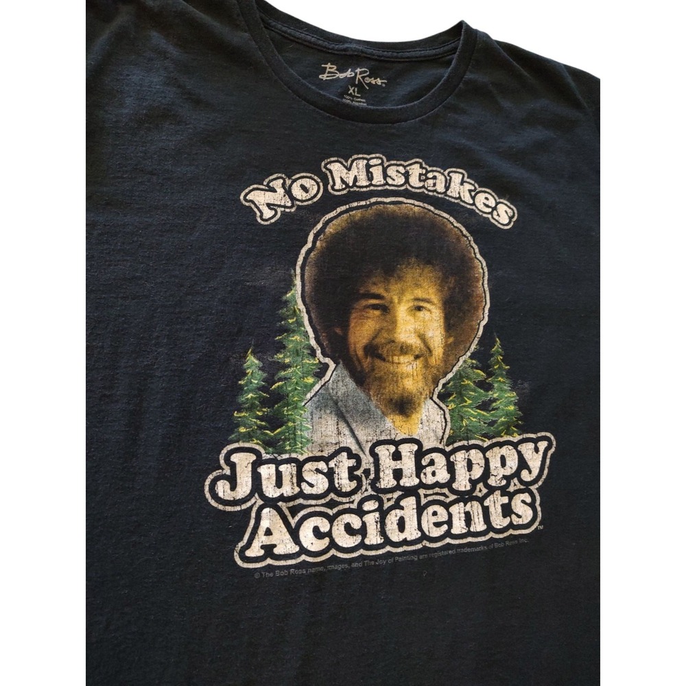 Bob Ross Tee Shirt Short Sleeve Cotton No Mistakes Just Happy Accidents Mens XL